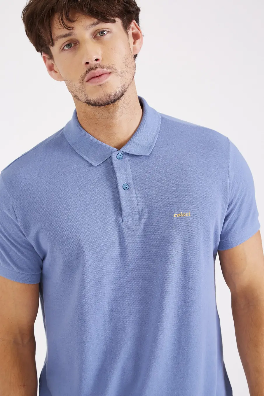 Camisa Polo Bordado Clássico Azul Windy Blue