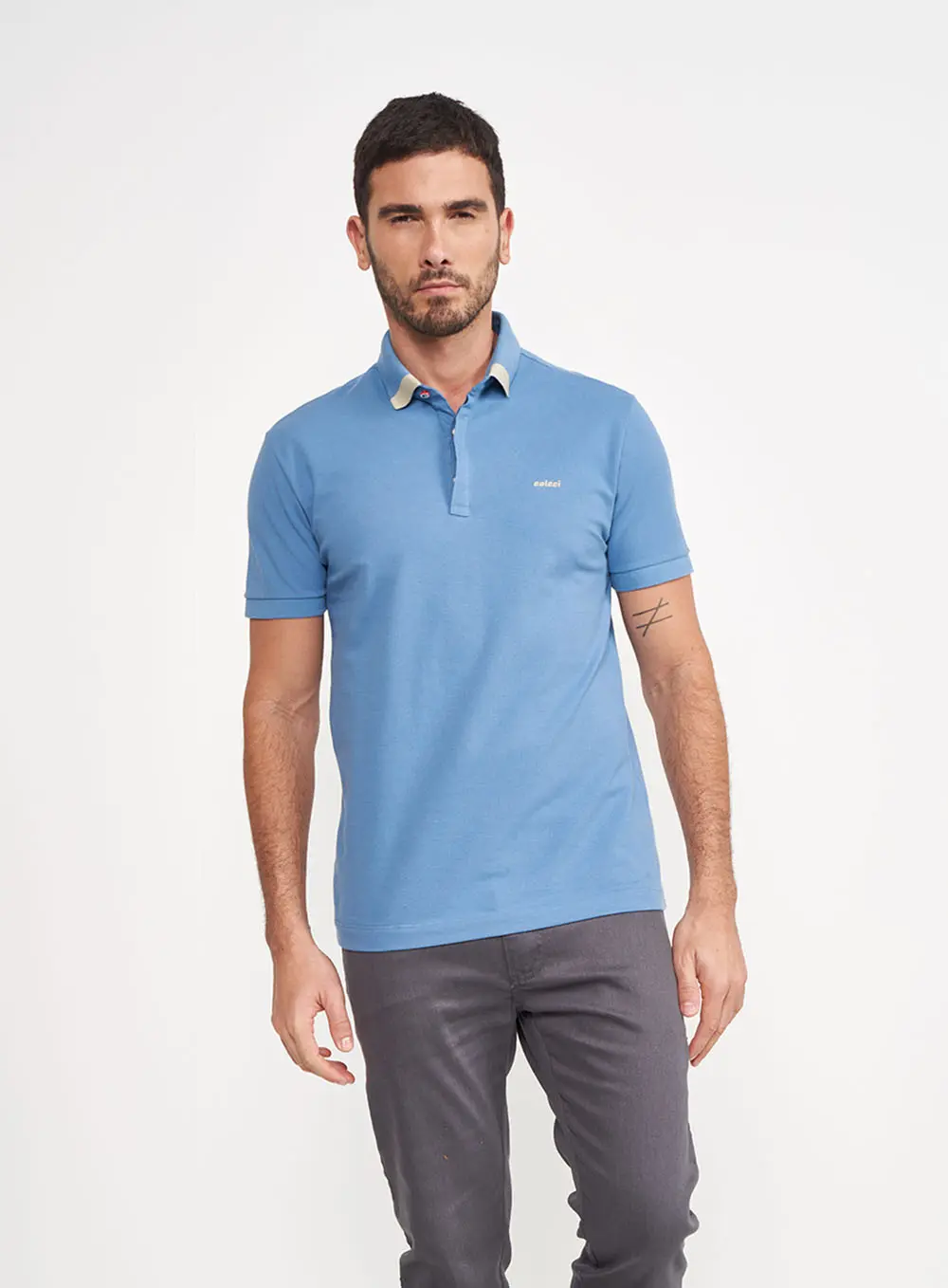 Camisa Polo Masculina Azul Bordada Azul Windy Blue