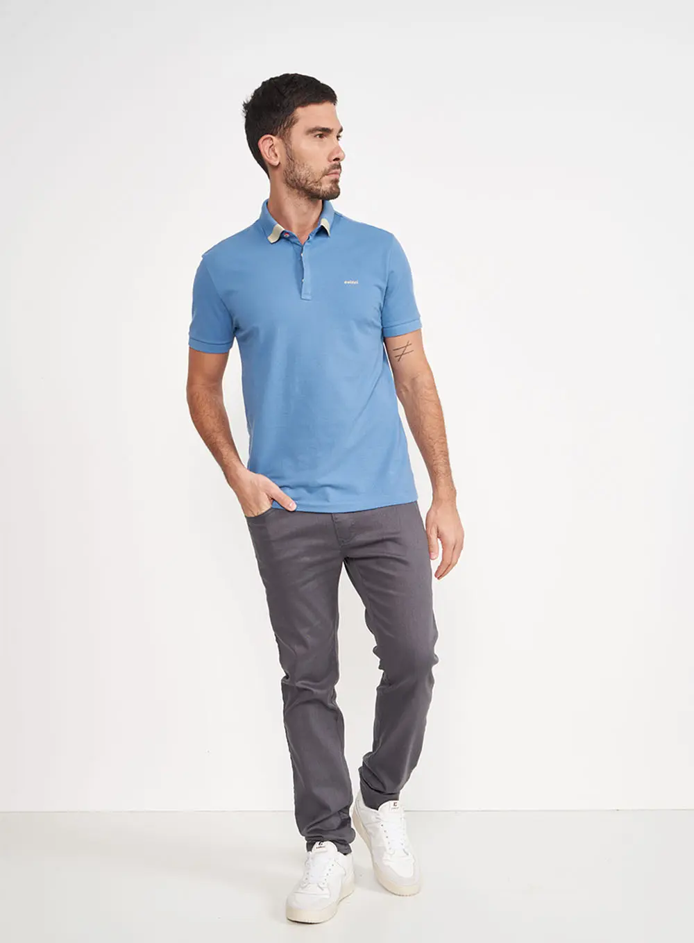 Camisa Polo Masculina Azul Bordada Azul Windy Blue