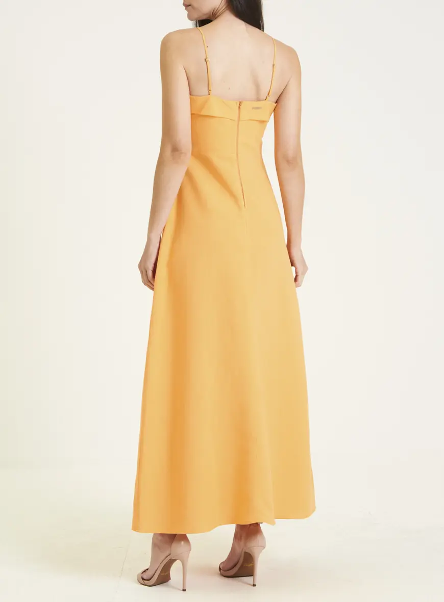Vestido Linho Recortes Amplo Laranja