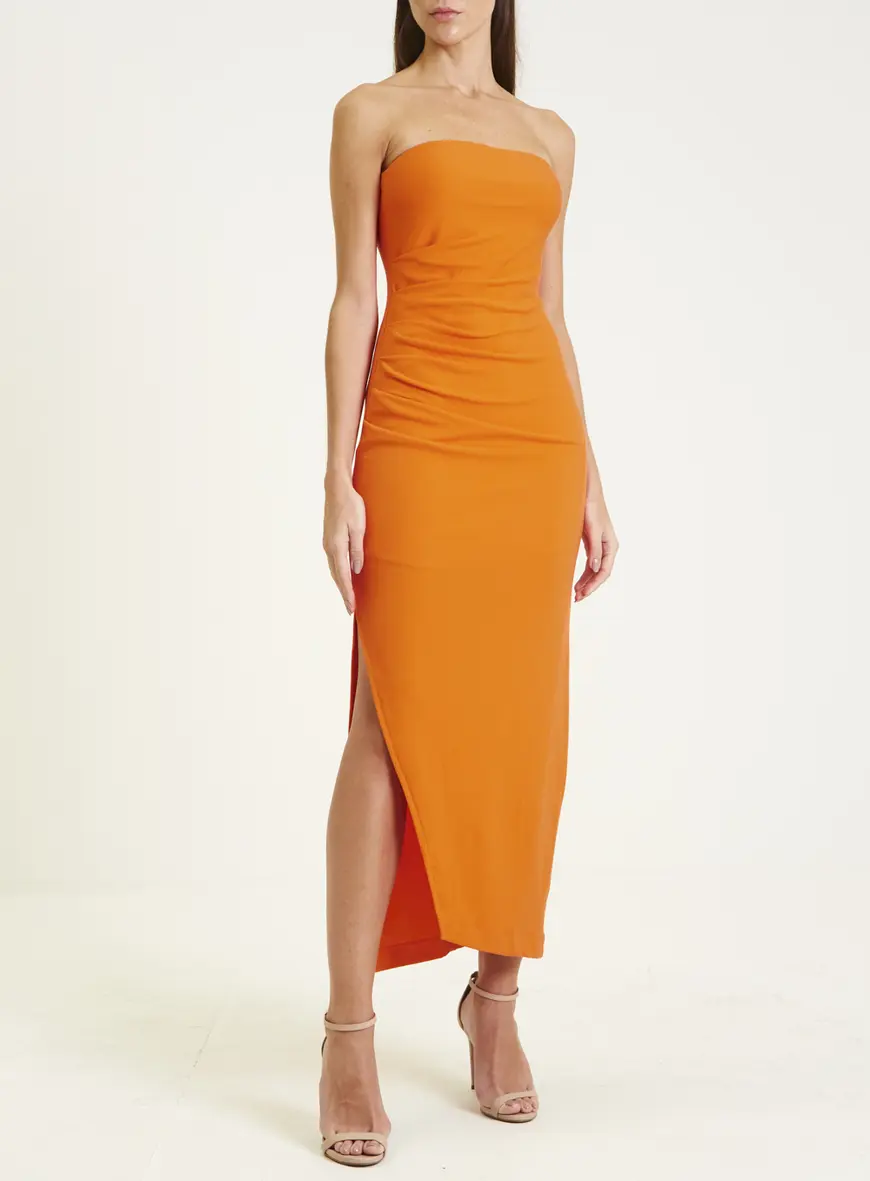 Vestido Drapeado Slim Laranja Caprese