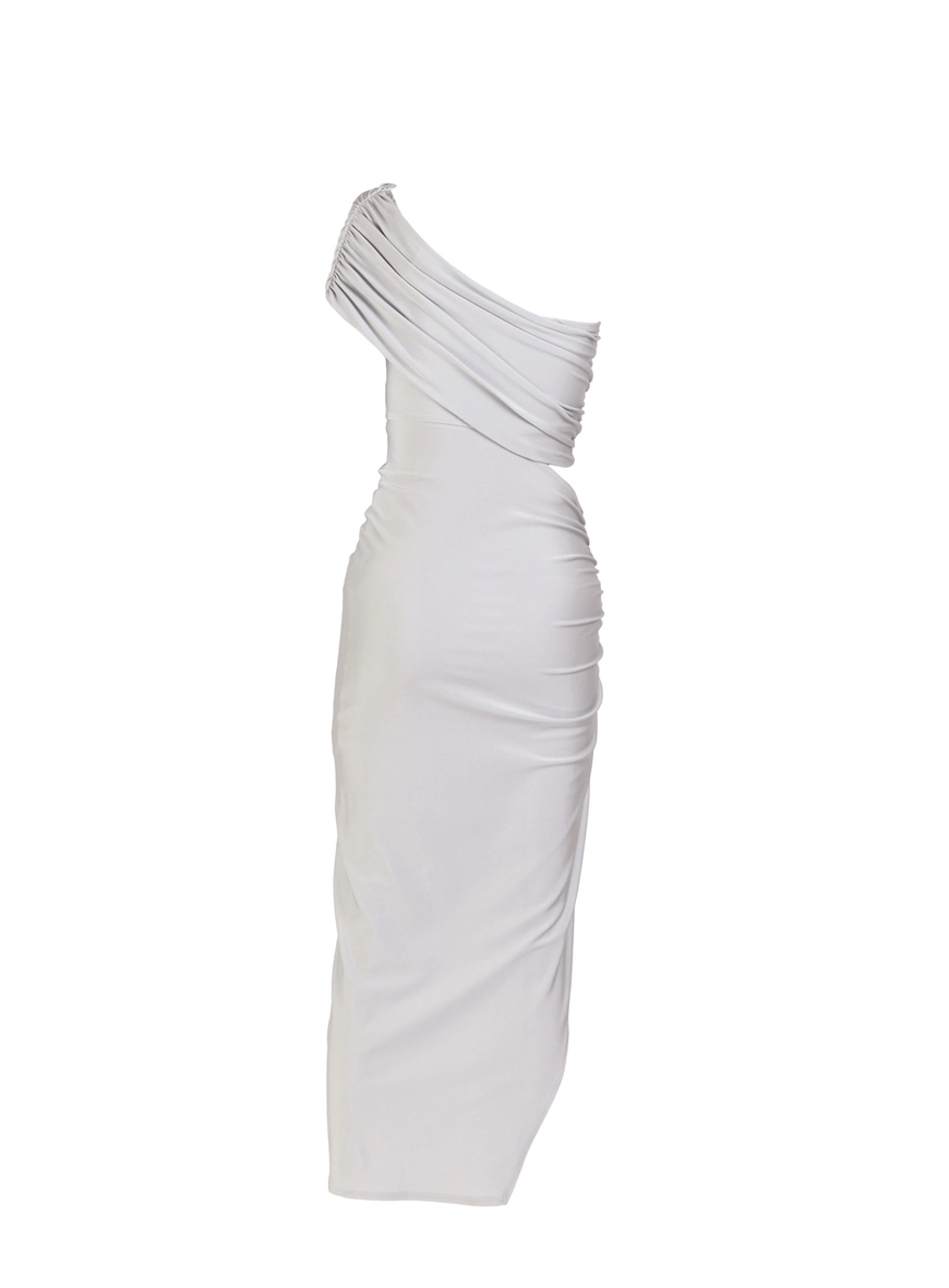Vestido Midi Recortes Assimétrico Cinza