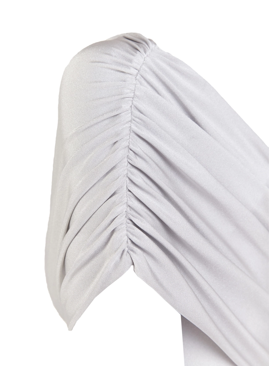 Vestido Midi Recortes Assimétrico Cinza