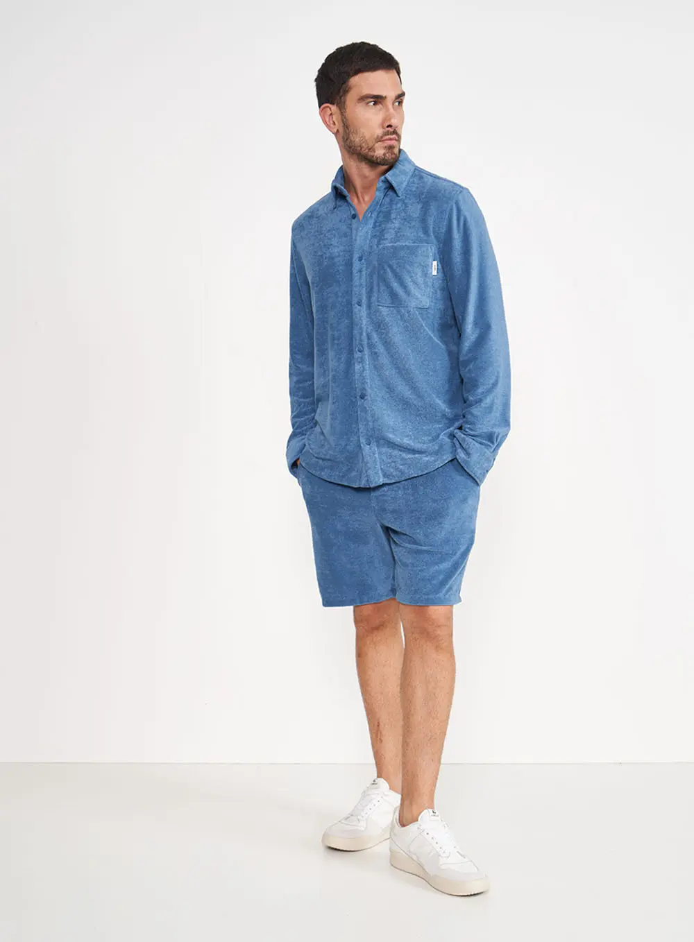 Bermuda Com Tecido Atoalhado Azul Windy Blue