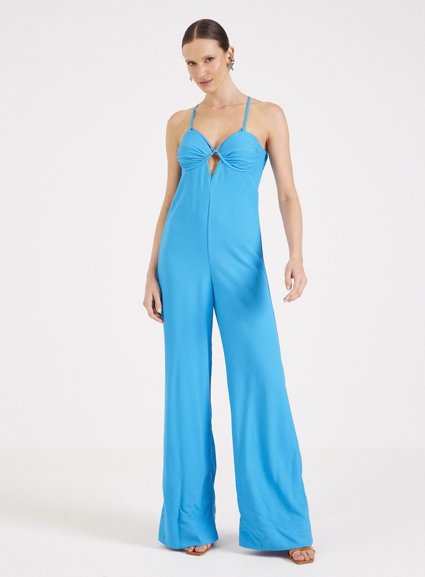 Macacão Pantalona Com Amarração Azul 1