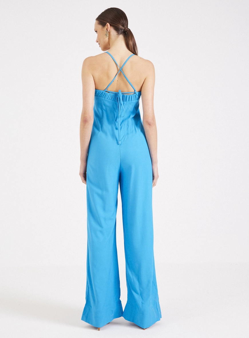 Macacão Pantalona Com Amarração Azul 2