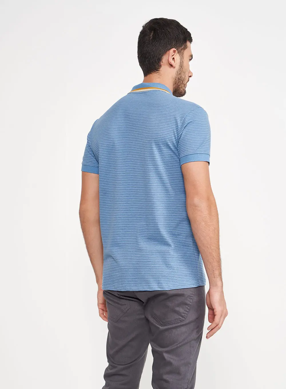 Camisa Polo Listrada Azul Claro Com Detalhe Gola Azul Windy Blue