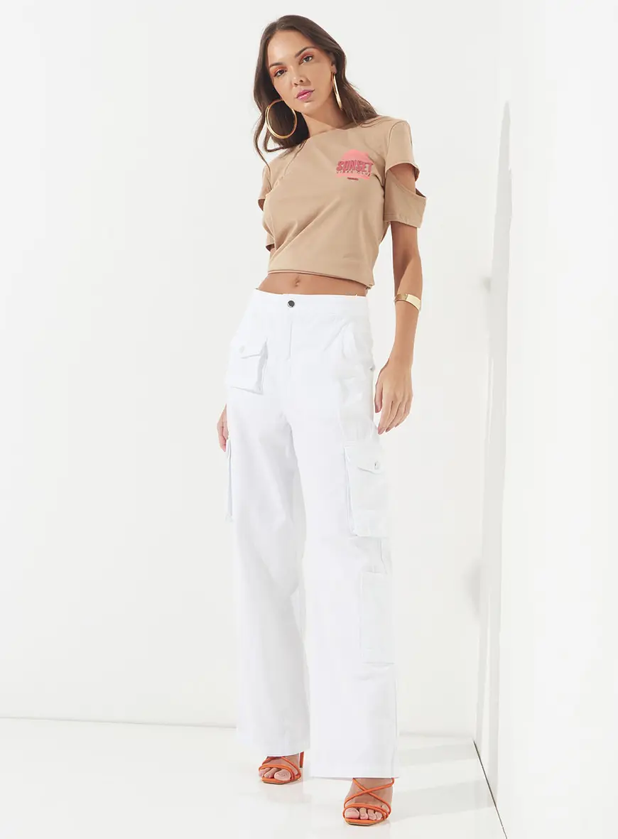 Camiseta Slim Com Recortes Bege Rutito 4
