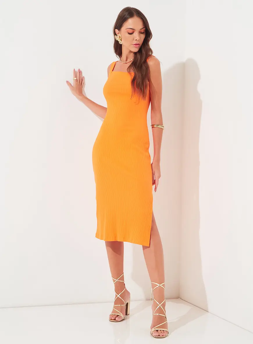 Vestido Canelado Laranja 4