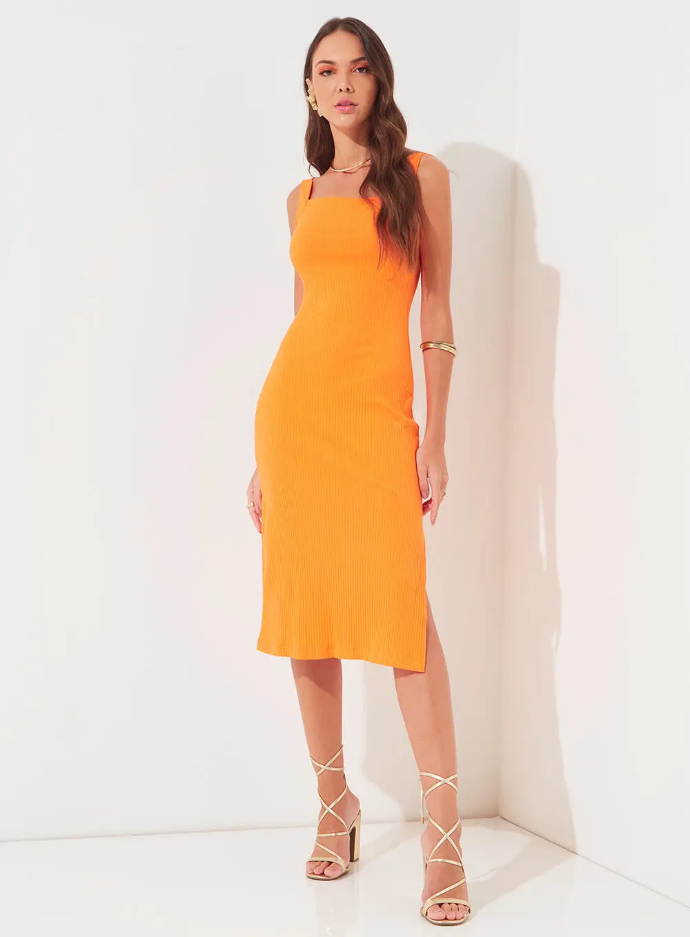 Vestido Canelado Laranja 1