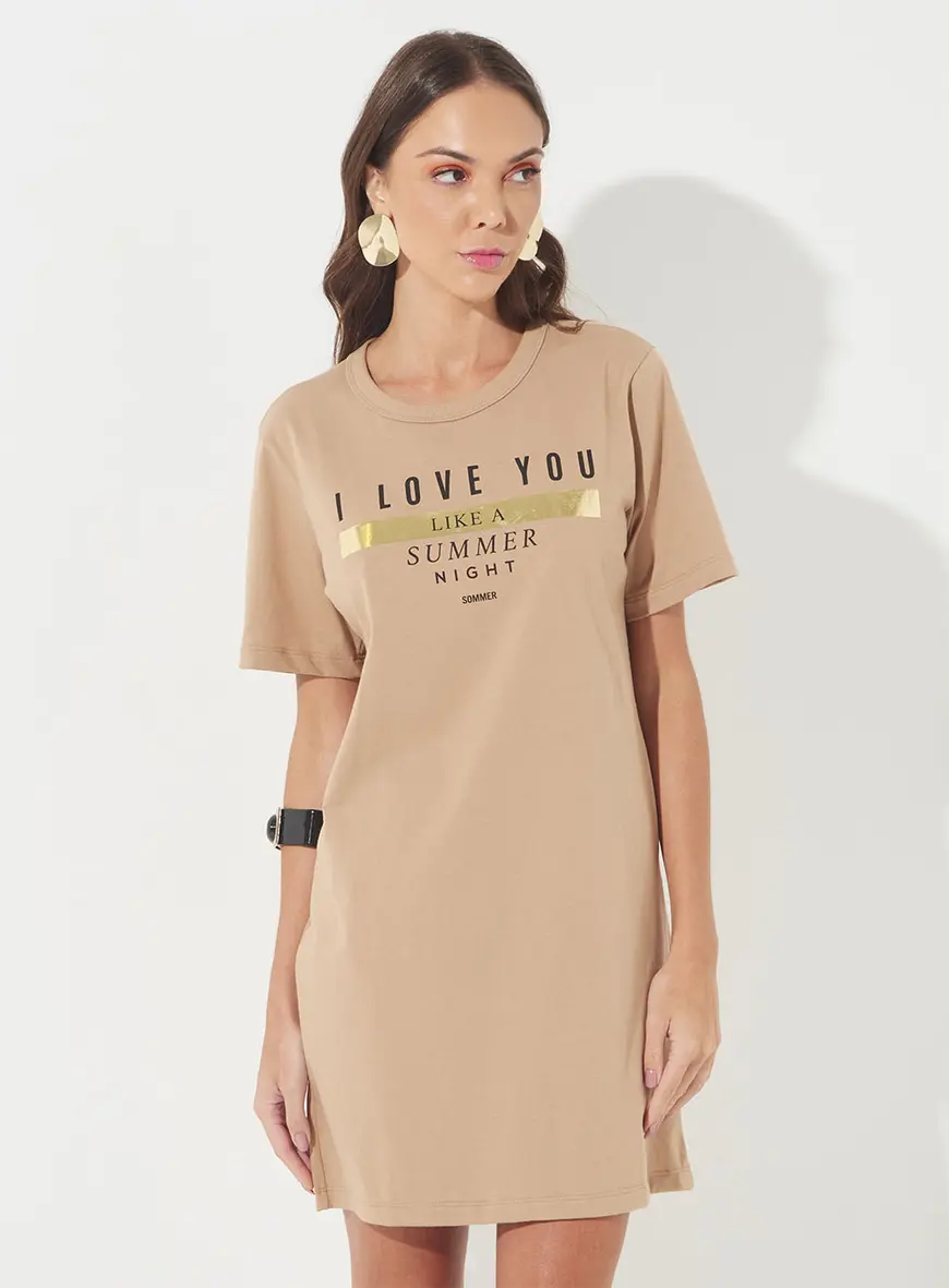 Vestido Estilo Camisa Com Estampa Bege Rutito 1
