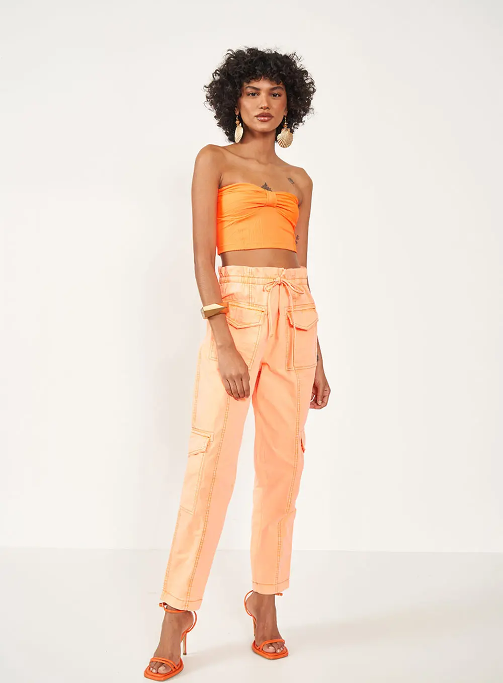 Calça Sarja Feminina Clochard Laranja