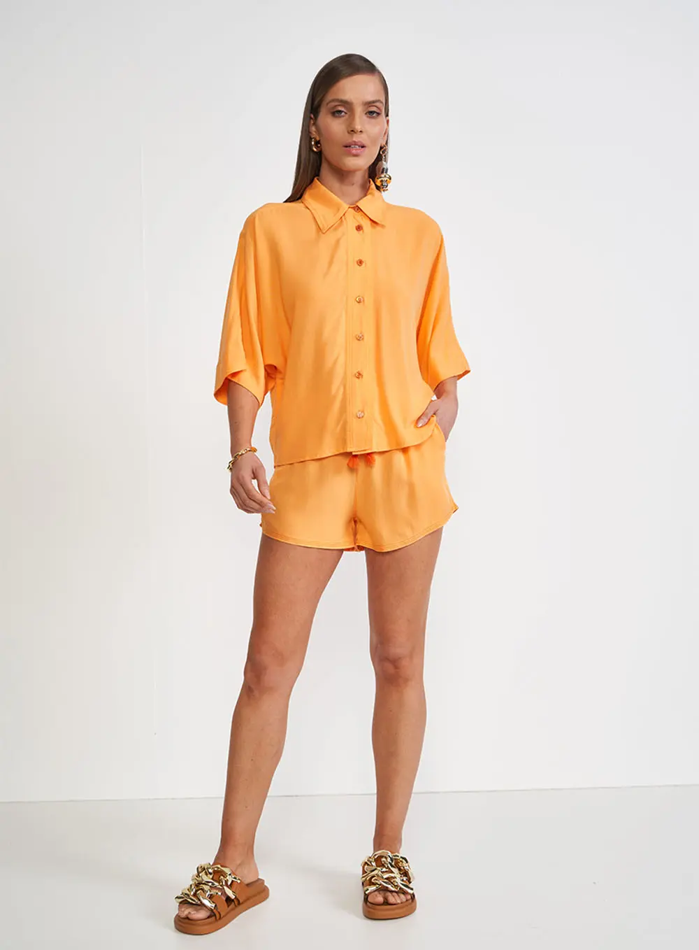 Camisa Com Mangas 3/4 Laranja