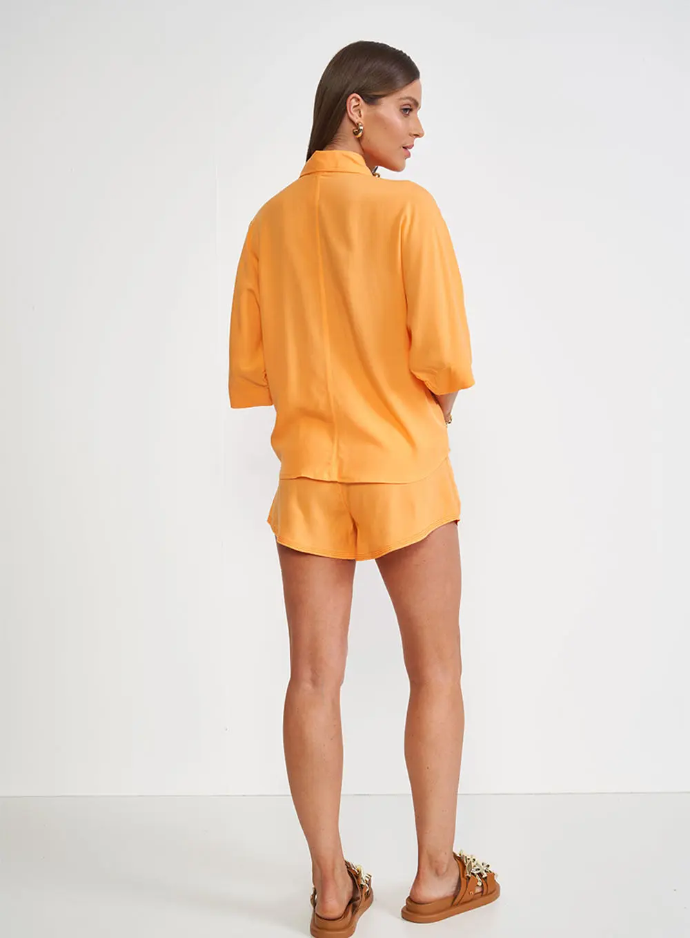 Camisa Com Mangas 3/4 Laranja