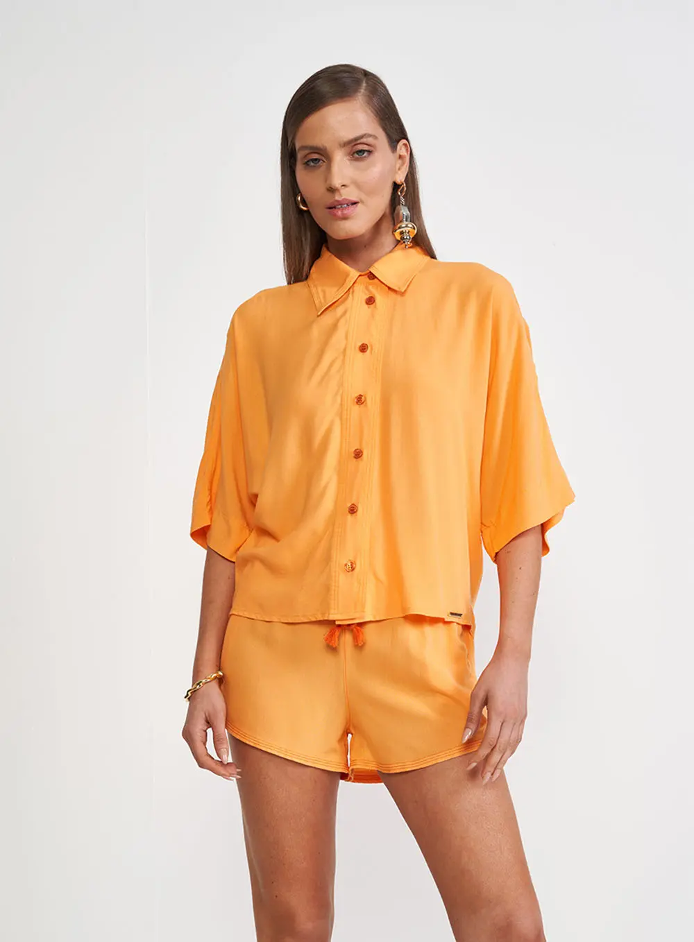 Camisa Com Mangas 3/4 Laranja
