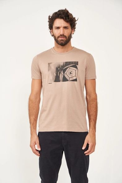 Camiseta Masculina Slim Estampada Bege