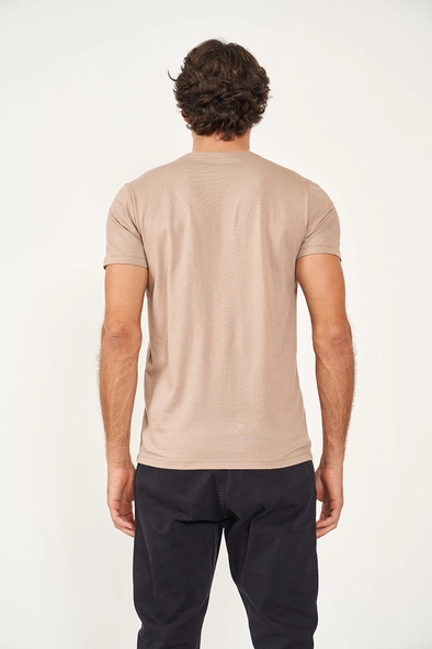 Camiseta Masculina Slim Estampada Bege