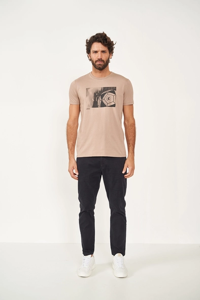 Camiseta Masculina Slim Estampada Bege