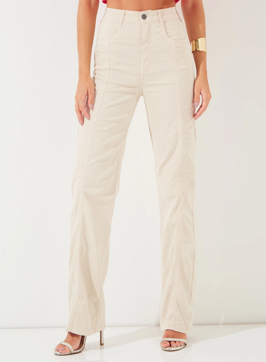 Calça Sarja Reta High Straight Bege 1