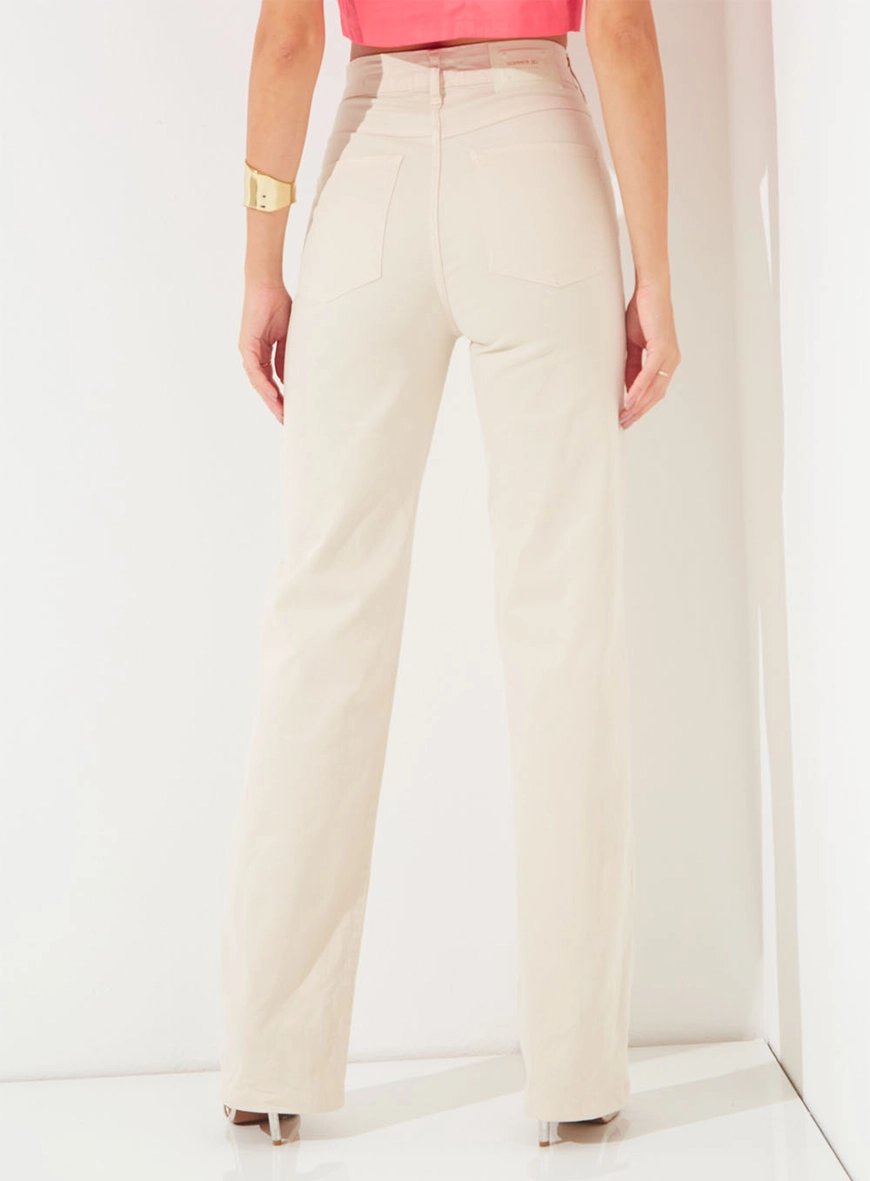 Calça Sarja Reta High Straight Bege 2