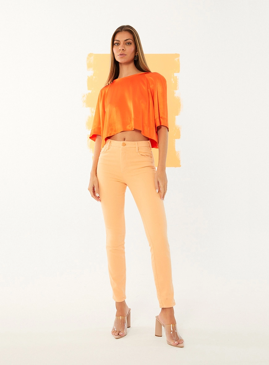 Calça Slim Sarja Amanda Laranja 1