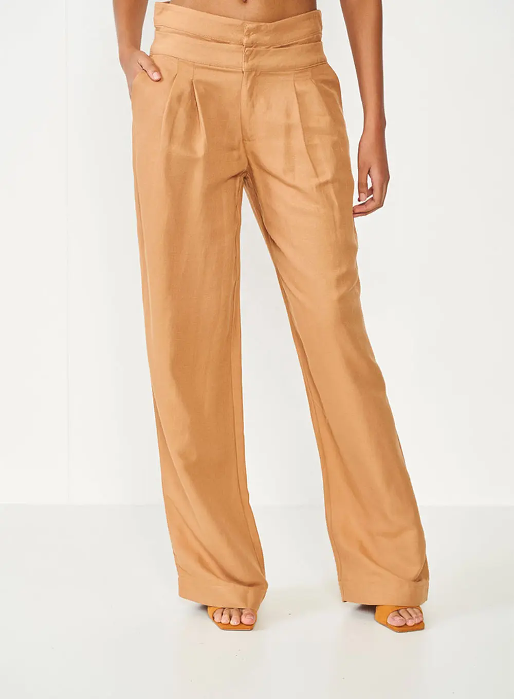 Calça Alfaiataria Jade Cós Duplo Marrom Delle