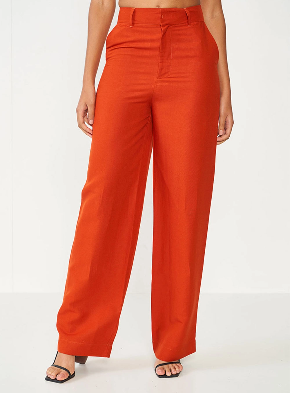Calça Alfaiataria Joana De Linho Laranja