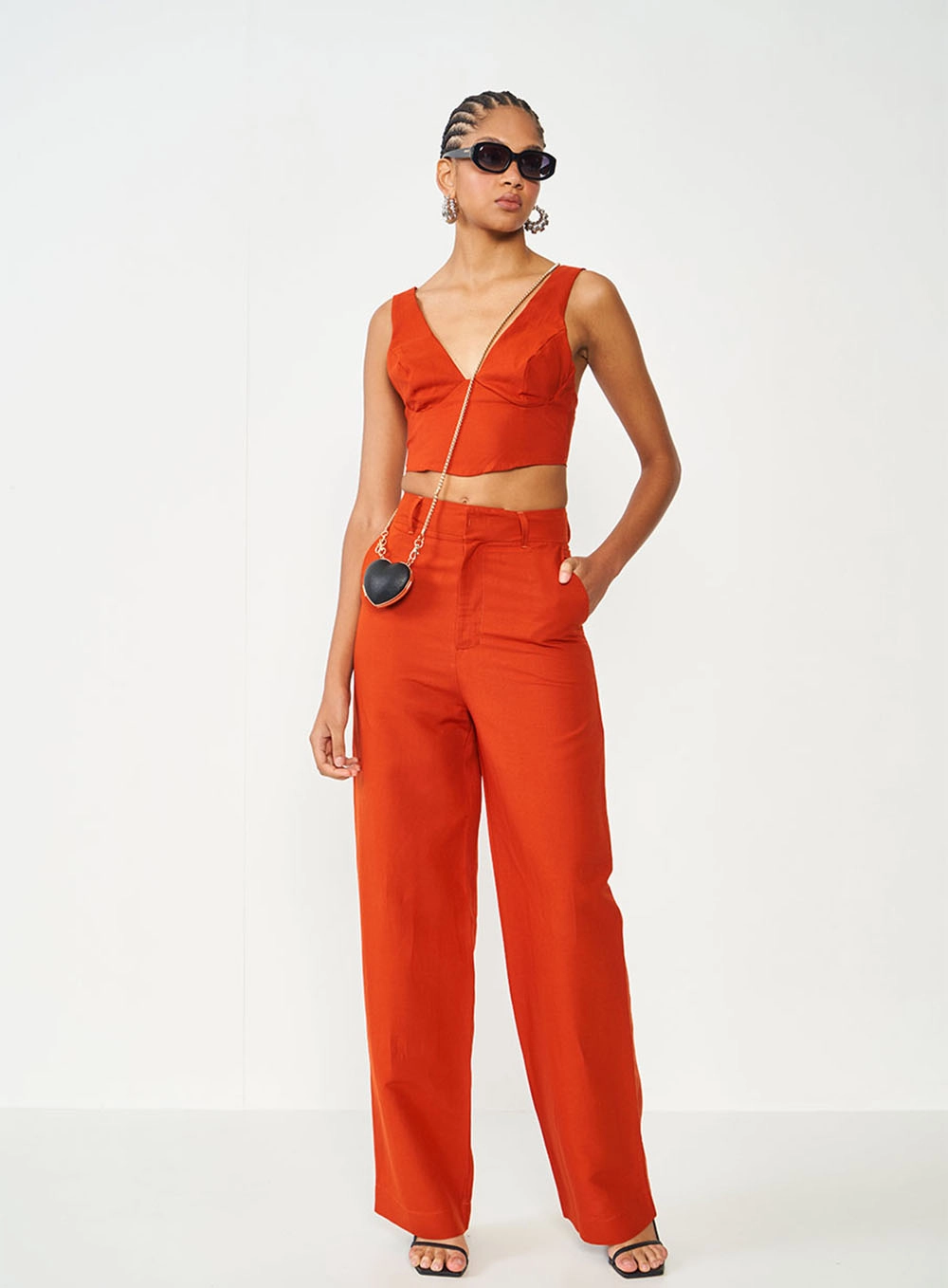 Calça Alfaiataria Joana De Linho Laranja