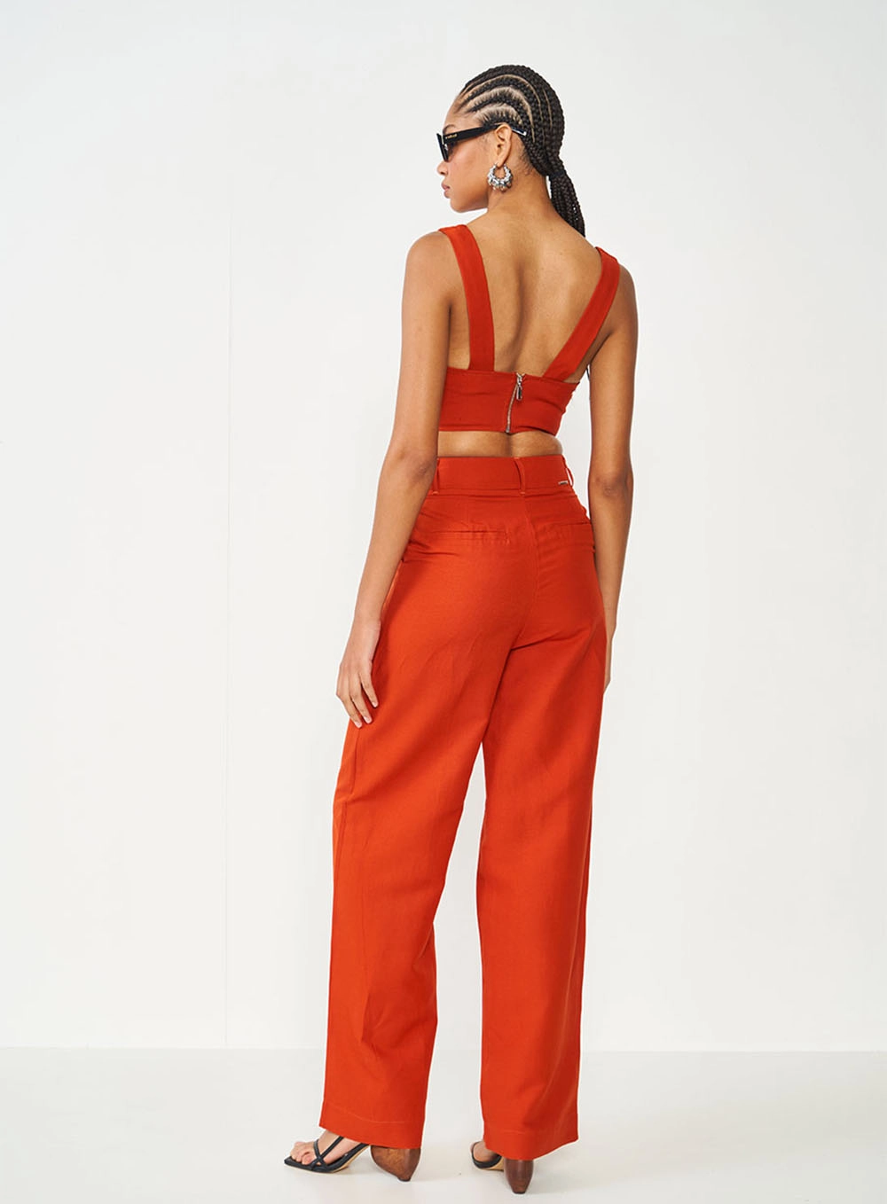 Calça Alfaiataria Joana De Linho Laranja