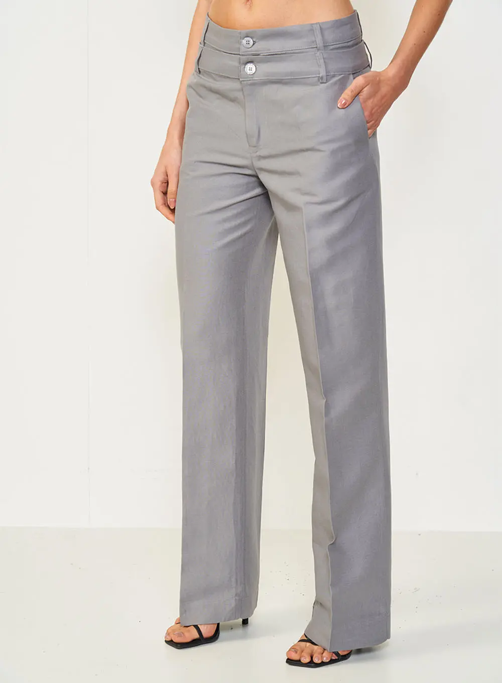 Calça Com Cós Duplo Alfaiataria Jade Cinza