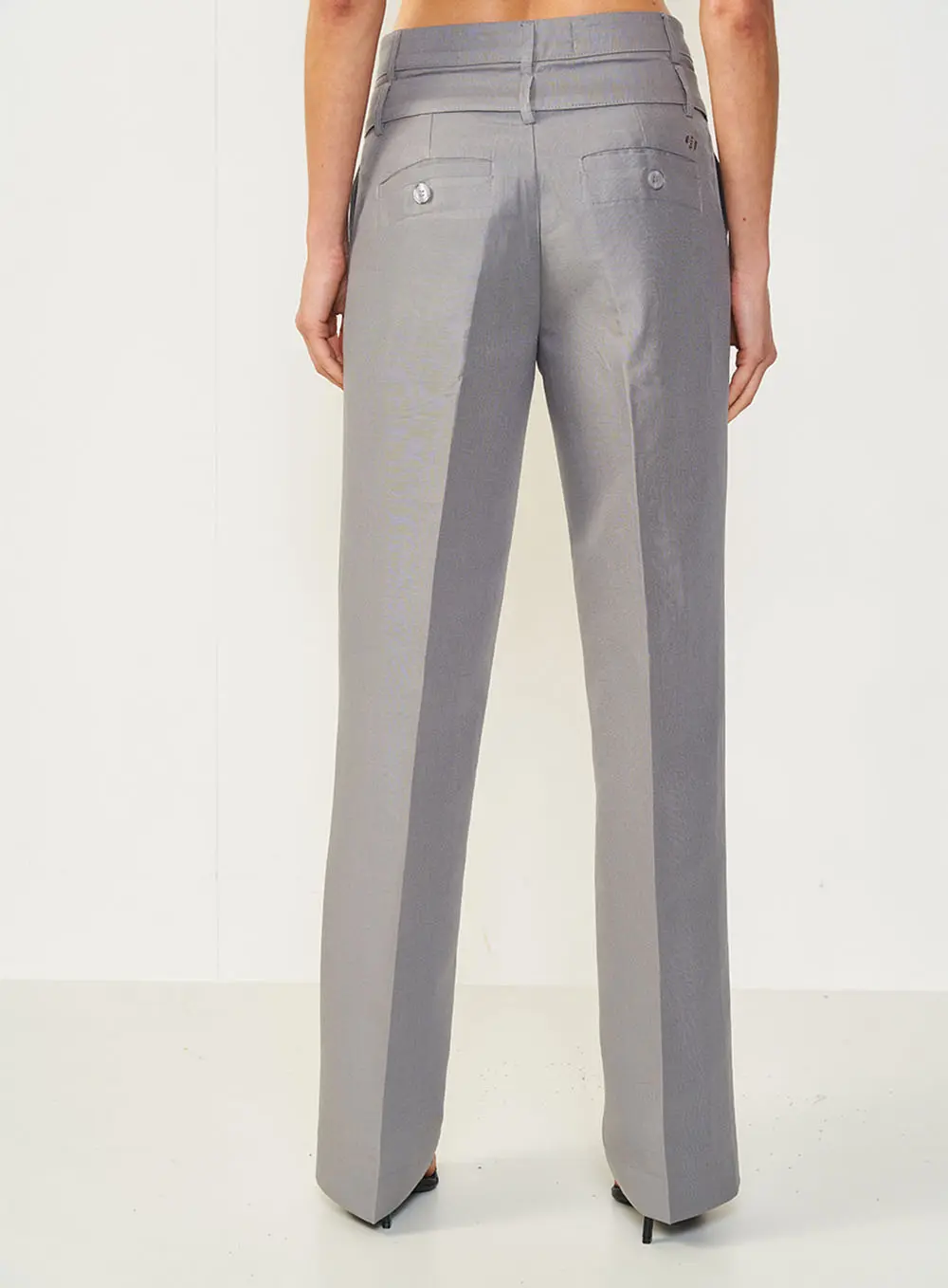 Calça Com Cós Duplo Alfaiataria Jade Cinza