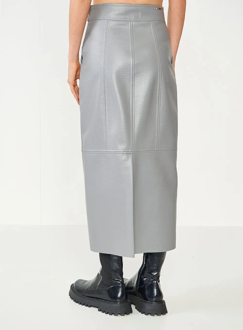 Saia Slim Midi Com Recortes Cinza