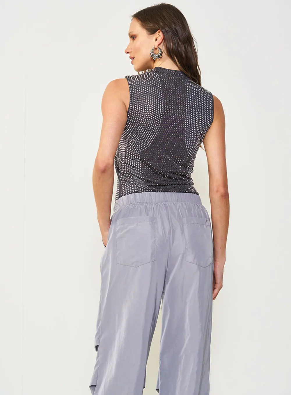 Blusa Cinza Slim Com Aplicação De Strass CINZA