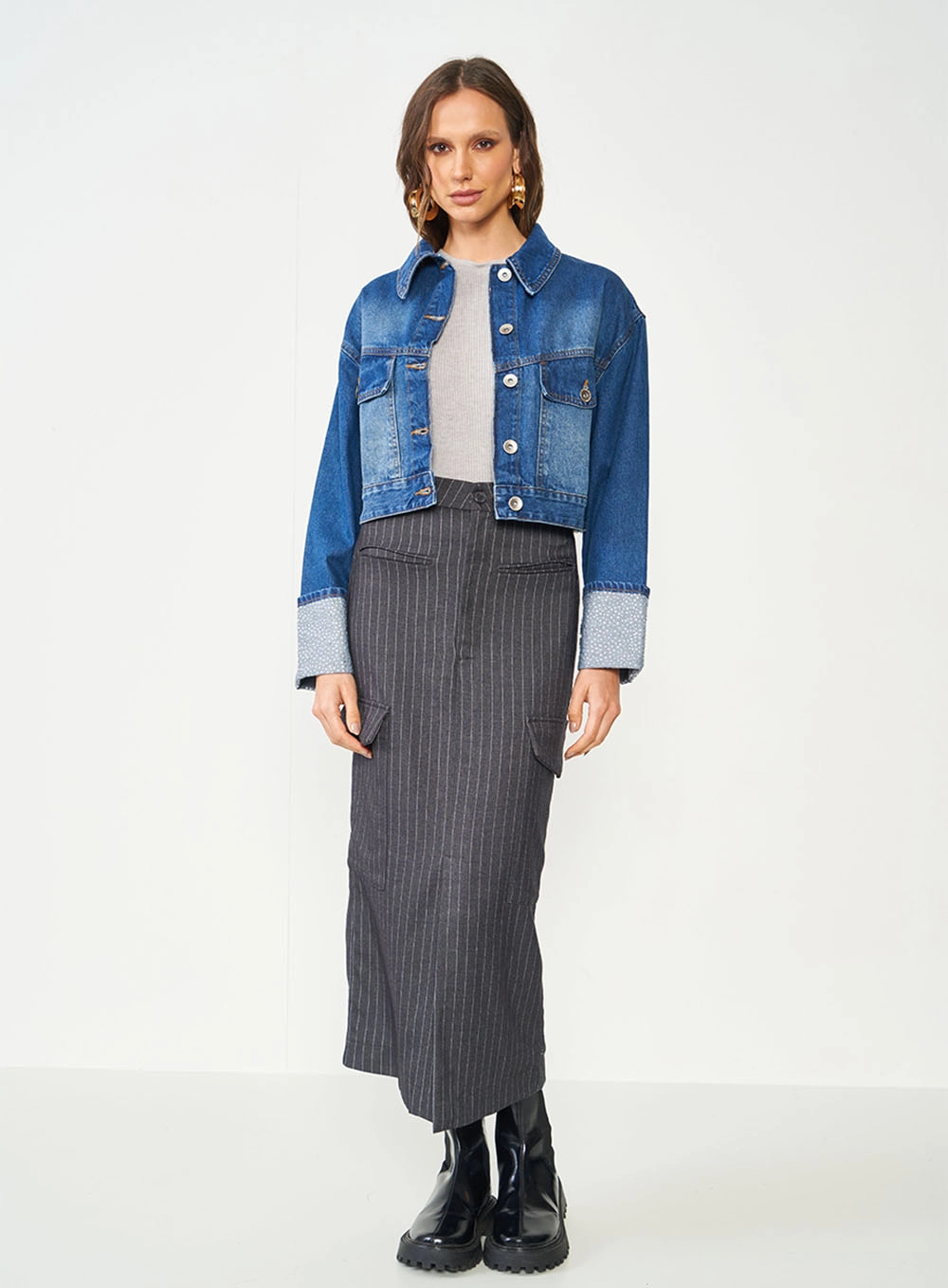 Blusa De Tricô Slim Cinza