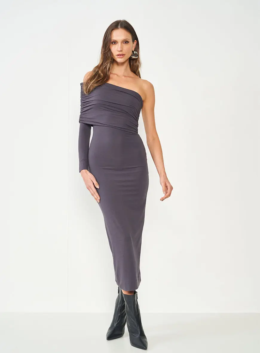 Vestido Slim Com Detalhe Manga Direita