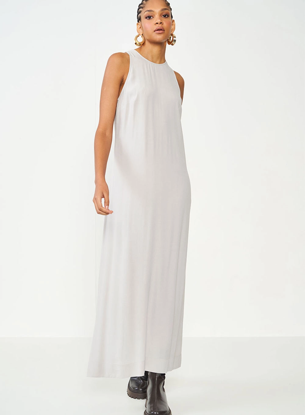 Vestido Comfy Com Fenda Cinza