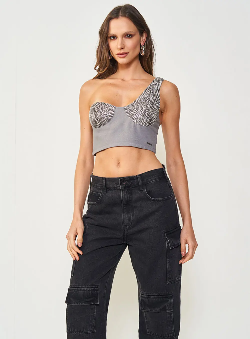 Top Slim Com Aplicação Cinza