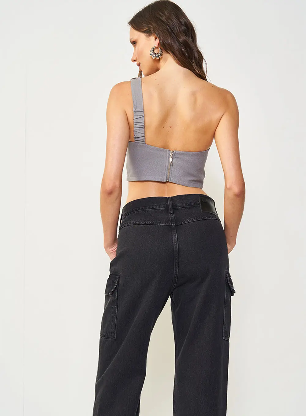 Top Slim Com Aplicação Cinza