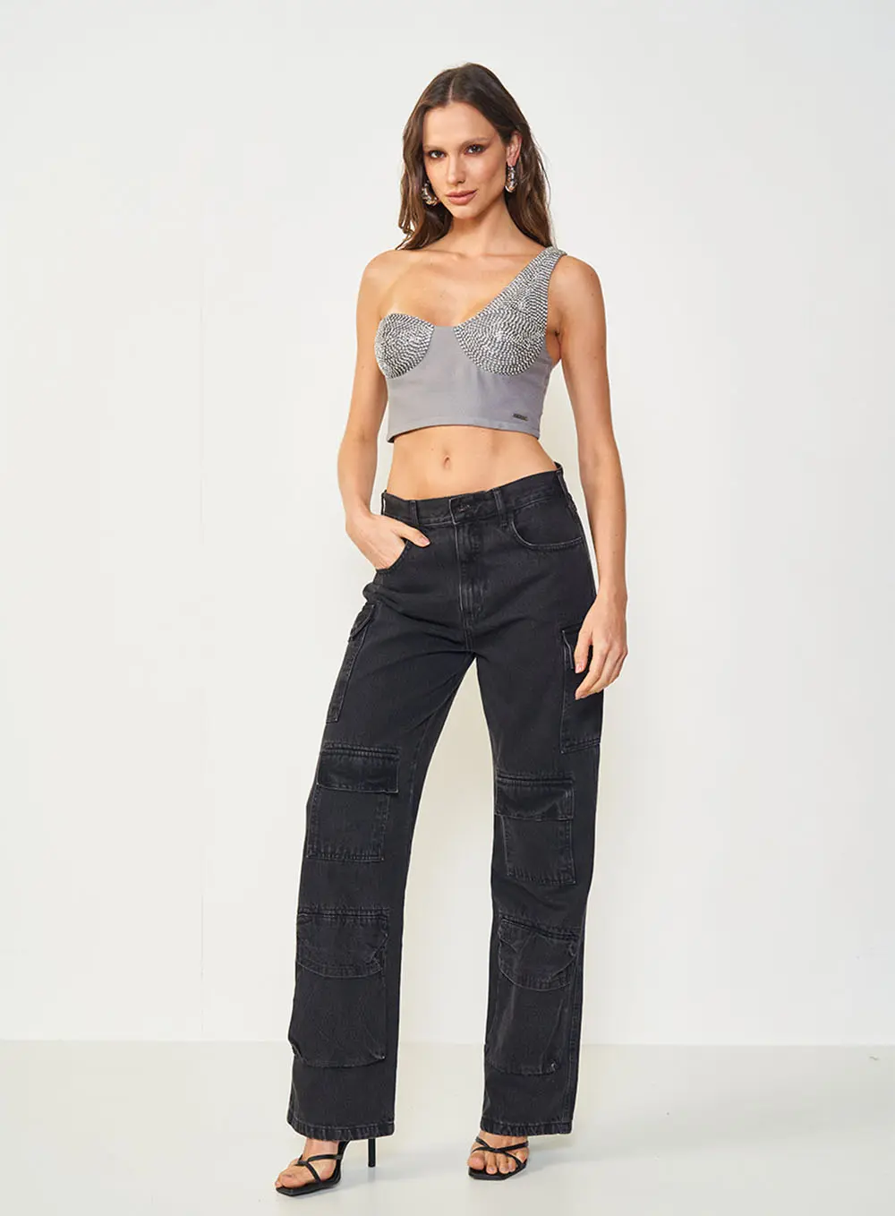 Top Slim Com Aplicação Cinza