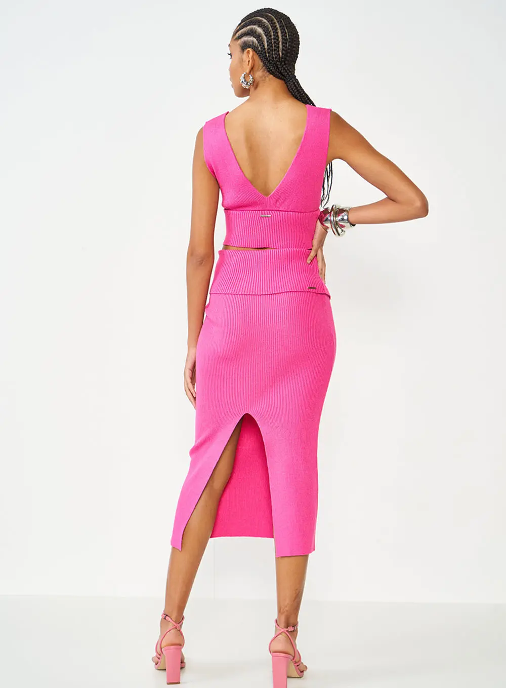 Top De Tricô Rosa Slim Rosa Hiller