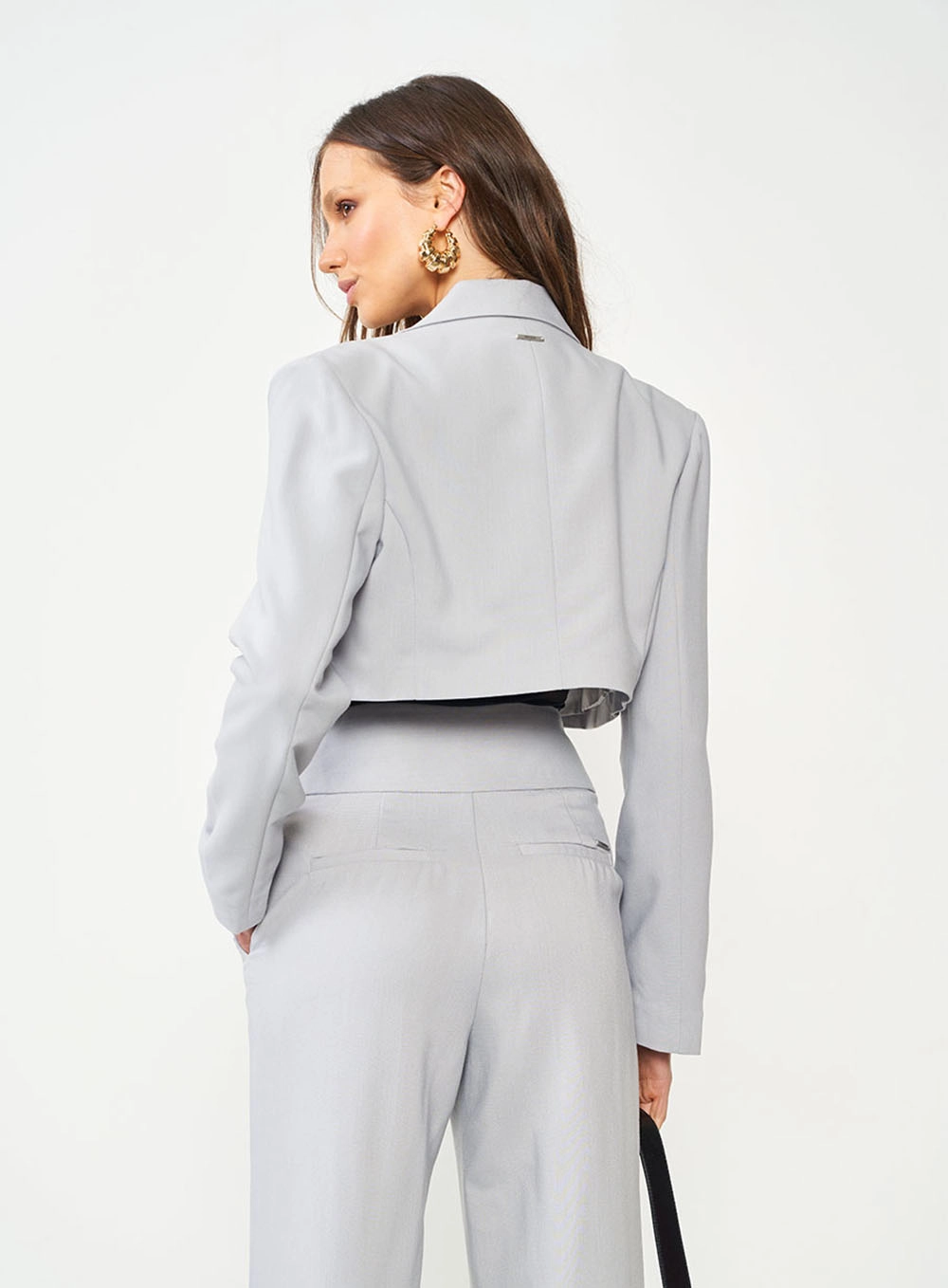 Blazer Alfaiataria Cropped Cinza Cinza