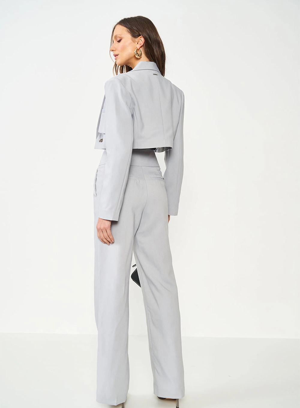 Blazer Alfaiataria Cropped Cinza Cinza