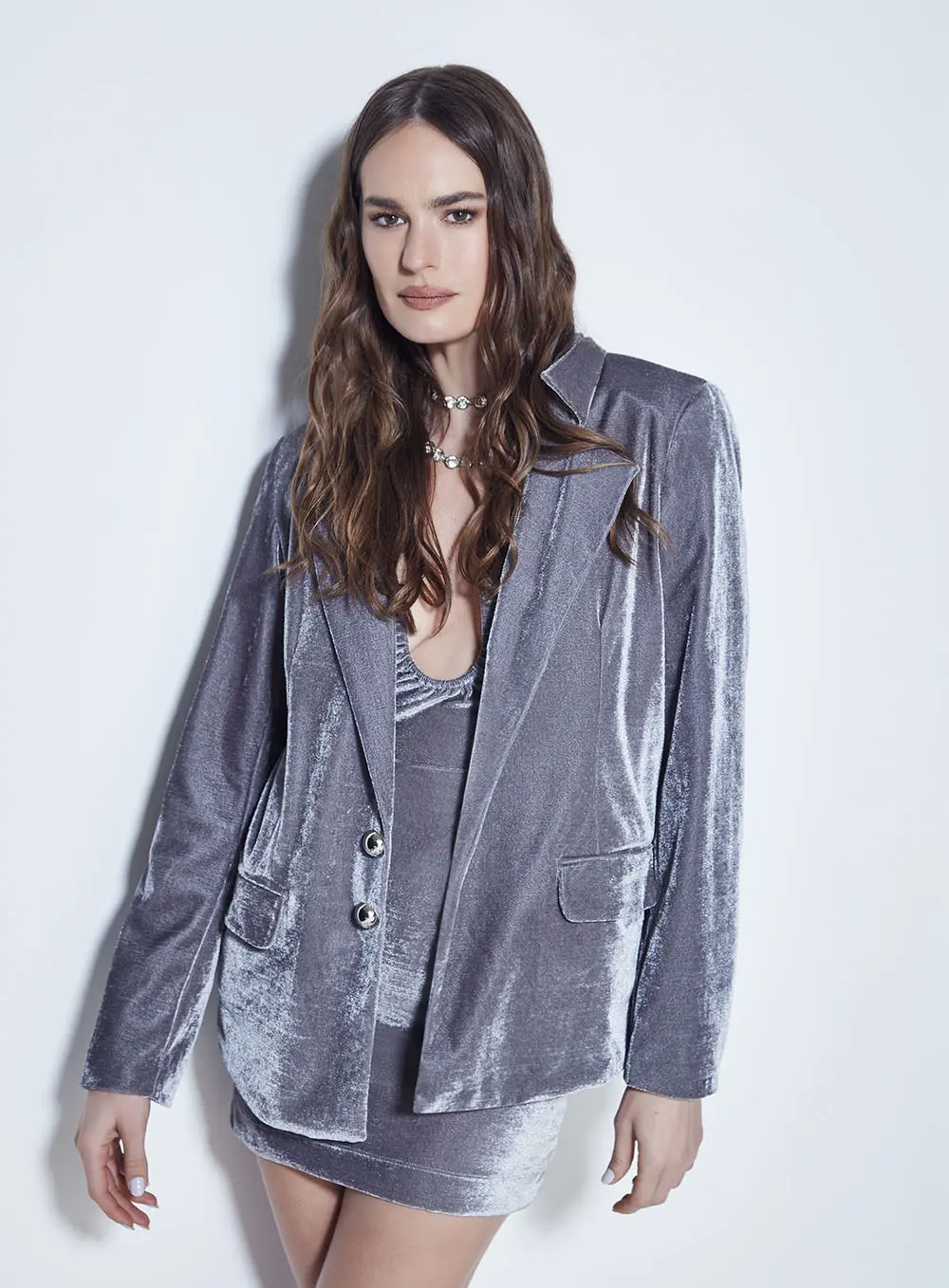 Blazer Comfort De Veludo Cinza