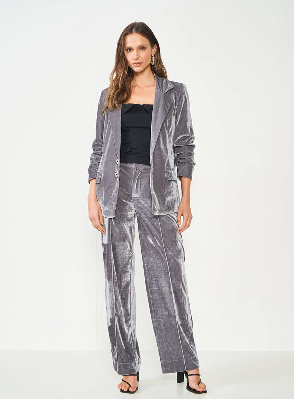 Blazer Comfort De Veludo Cinza
