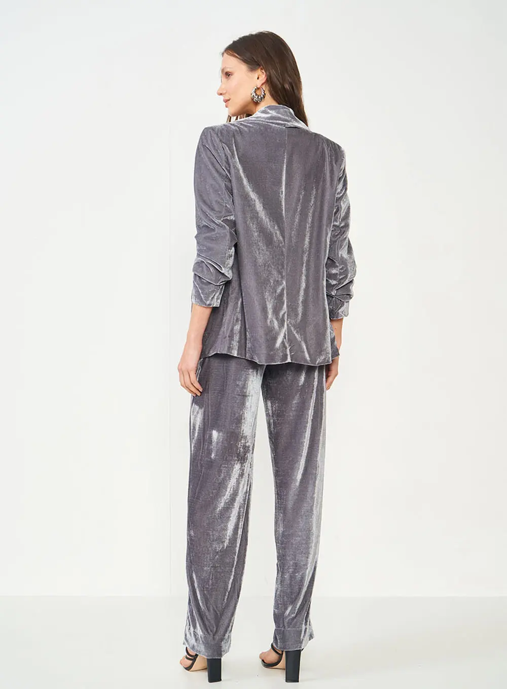 Blazer Comfort De Veludo Cinza