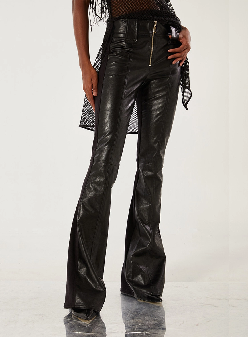 Calça Flare Com Couro Fake Preto 3