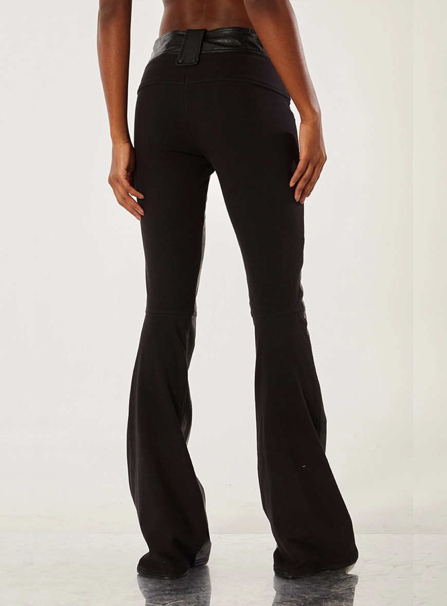 Calça Flare Com Couro Fake Preto 4