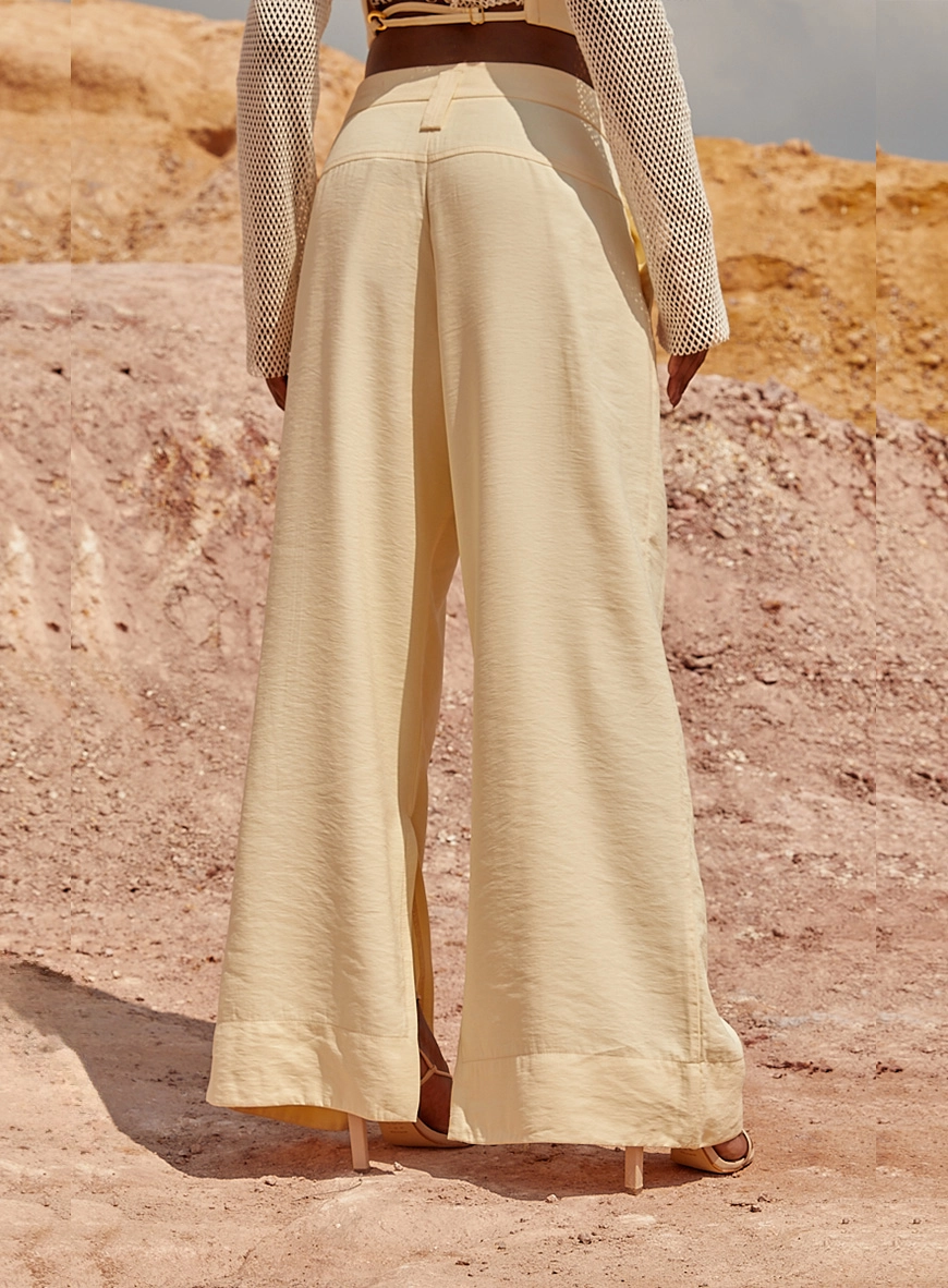 Calça Ampla Com Pregas Amarelo 2