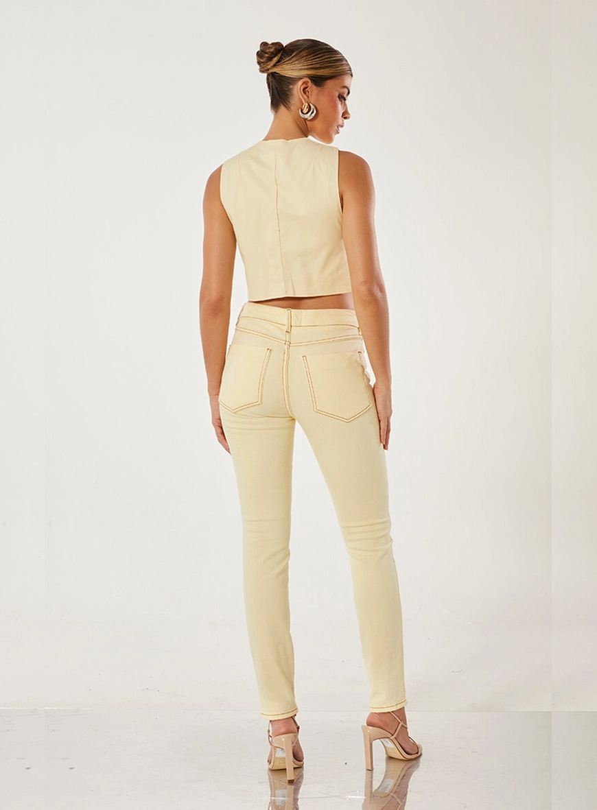 Calça Slim Em Sarja Amanda Amarelo 2