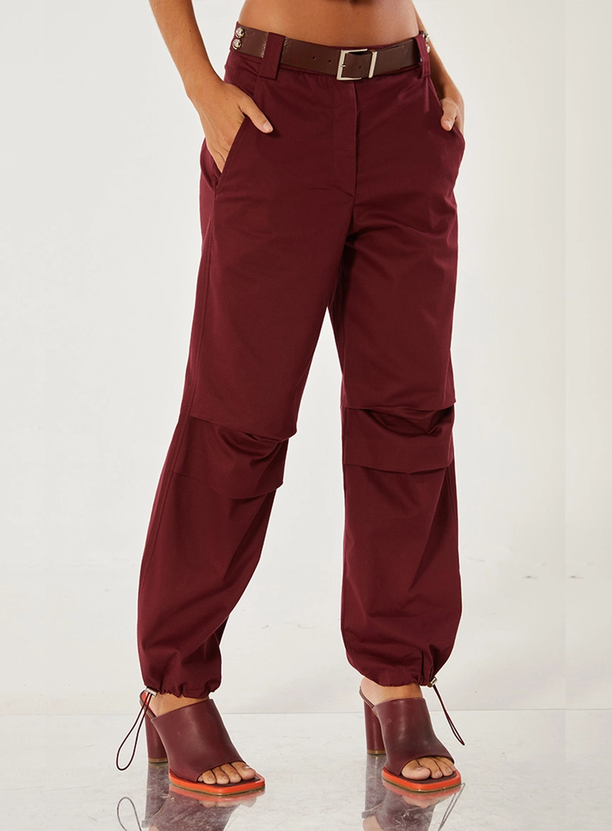 Calça Pregas Com Cinto Bordo 3